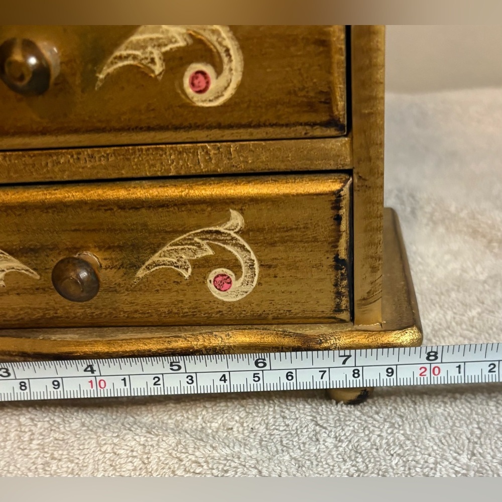 Vintage Wooden Japanese Hand Painted Florentine Jewelry Music Box Dresser - Picture 10 of 12